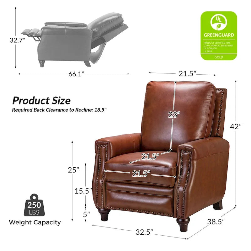 Fauteuil inclinable en cuir véritable de style Mid-century moderne avec garniture cloutée (lot de 2) par HULALA HOME