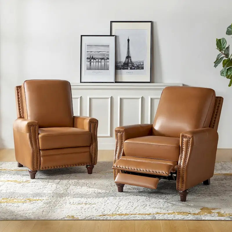 Fauteuil inclinable en cuir véritable de style Mid-century moderne avec garniture cloutée (lot de 2) par HULALA HOME