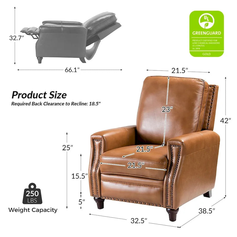 Fauteuil inclinable en cuir véritable de style Mid-century moderne avec garniture cloutée (lot de 2) par HULALA HOME