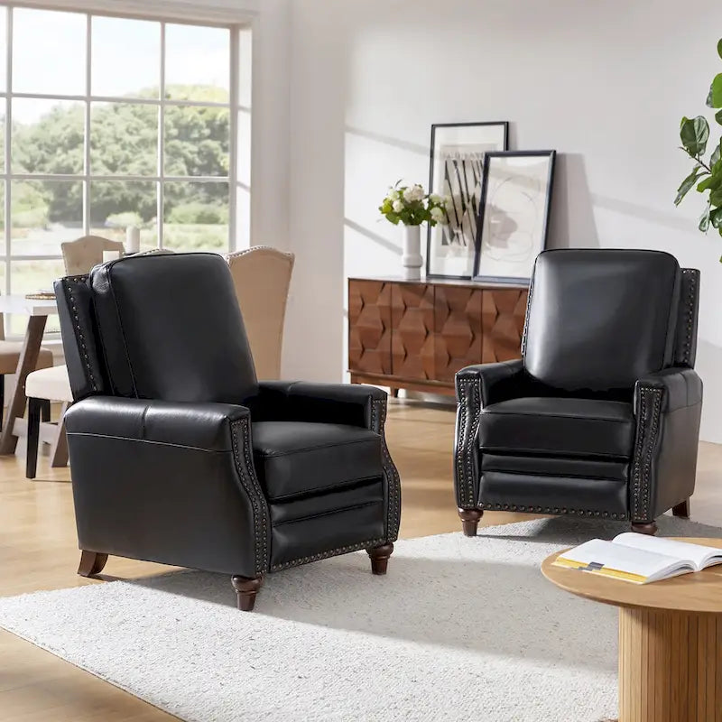 Fauteuil inclinable en cuir véritable de style Mid-century moderne avec garniture cloutée (lot de 2) par HULALA HOME