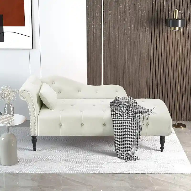 Chaise longue en velours 61 po avec 1 oreiller et garniture cloutée