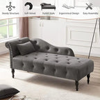Chaise longue en velours 61 po avec 1 oreiller et garniture cloutée