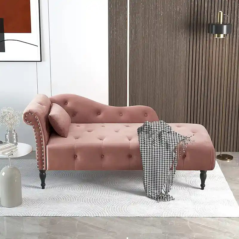 Chaise longue en velours 61 po avec 1 oreiller et garniture cloutée