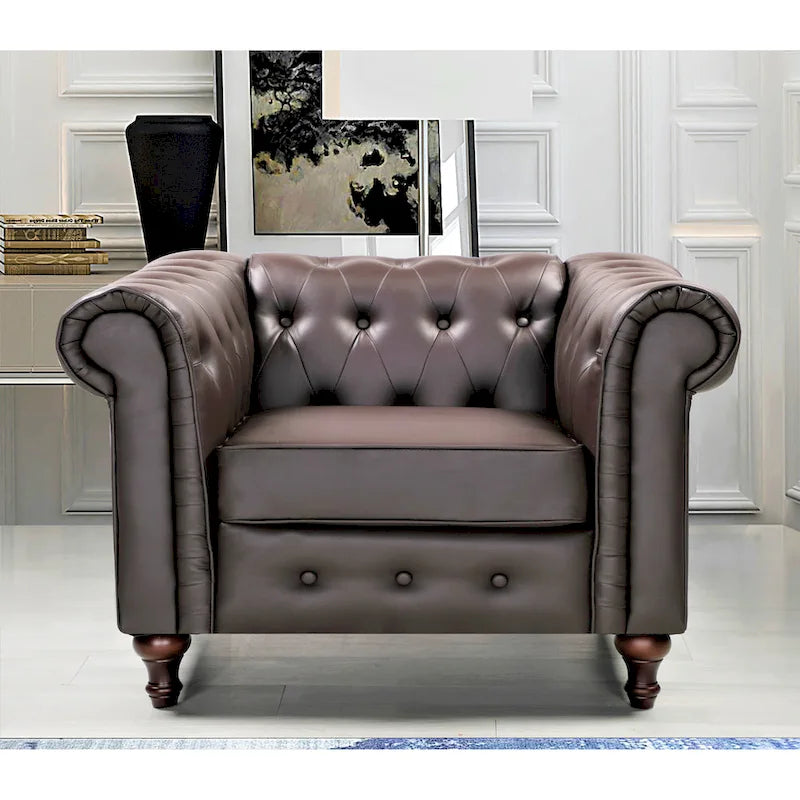 Ensemble de salon 3 pièces Brooks Classic Chesterfield – Fauteuil, causeuse et canapé