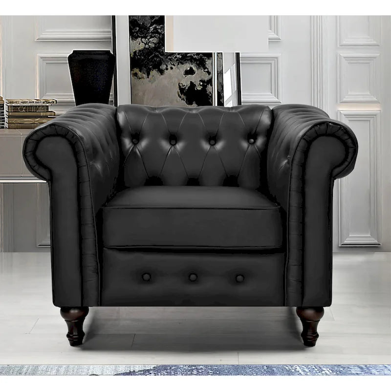 Ensemble de salon 3 pièces Brooks Classic Chesterfield – Fauteuil, causeuse et canapé