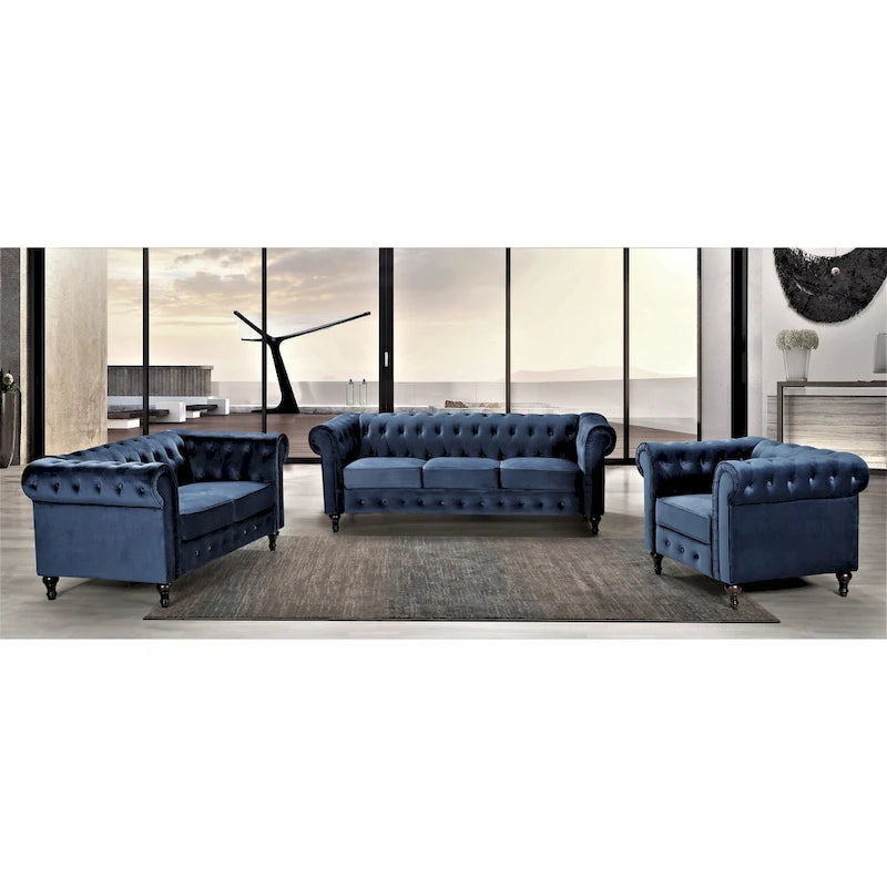 Ensemble de salon 3 pièces Brooks Classic Chesterfield – Fauteuil, causeuse et canapé