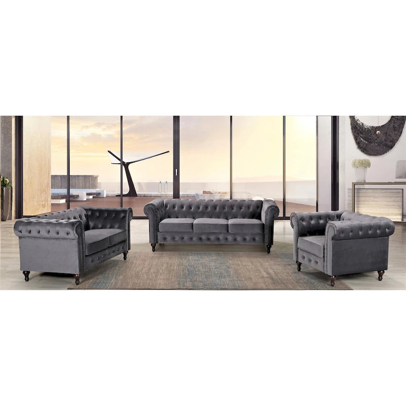Ensemble de salon 3 pièces Brooks Classic Chesterfield – Fauteuil, causeuse et canapé