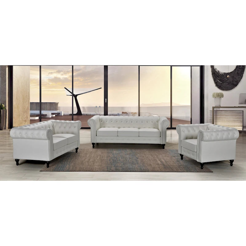 Ensemble de salon 3 pièces Brooks Classic Chesterfield – Fauteuil, causeuse et canapé