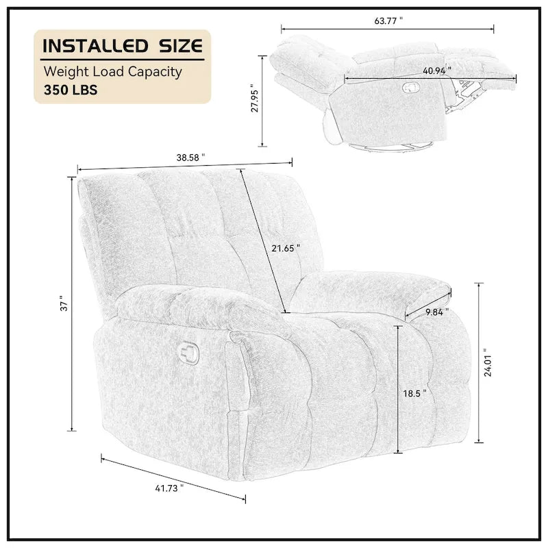Fauteuil de salon inclinable fonctionnel avec accoudoirs pivotants à 360 degrés Style moderne