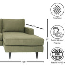 Canapé d'angle contemporain Coast to Coast Sofas, tissu polyester, cadre en bois massif, rembourré