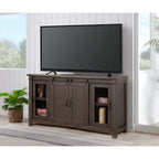 Meuble télé console Brookhaven de 65 po en bois massif avec porte de grange – 35 po de haut x 65 po de large x 19 po de profond