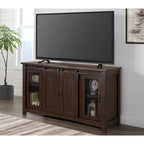 Meuble télé console Brookhaven de 65 po en bois massif avec porte de grange – 35 po de haut x 65 po de large x 19 po de profond