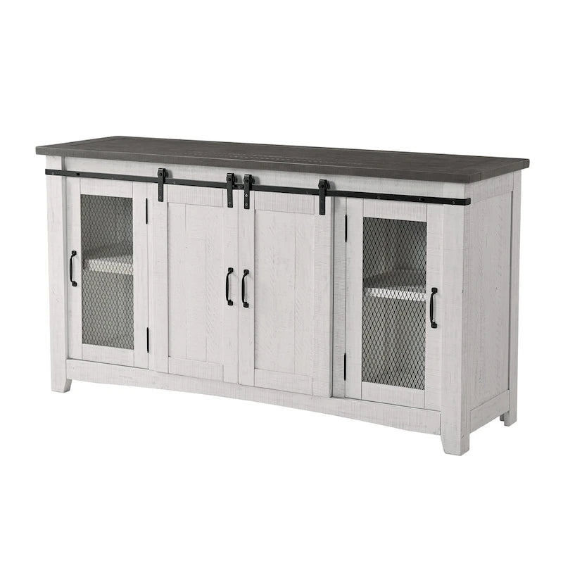Meuble télé console Brookhaven de 65 po en bois massif avec porte de grange – 35 po de haut x 65 po de large x 19 po de profond