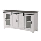 Meuble télé console Brookhaven de 65 po en bois massif avec porte de grange – 35 po de haut x 65 po de large x 19 po de profond