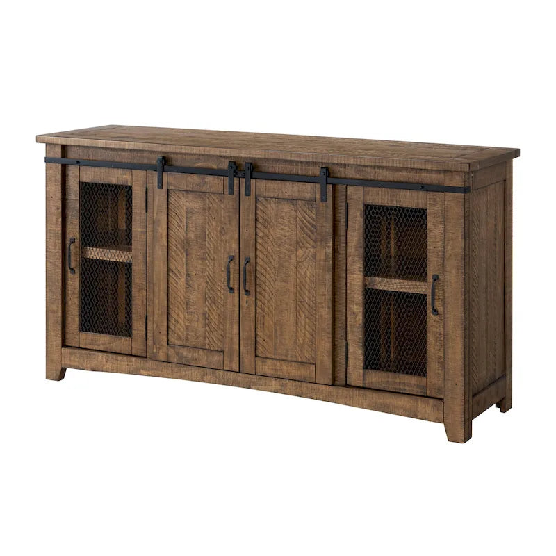 Meuble télé console Brookhaven de 65 po en bois massif avec porte de grange – 35 po de haut x 65 po de large x 19 po de profond