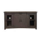 Meuble télé console Brookhaven de 65 po en bois massif avec porte de grange – 35 po de haut x 65 po de large x 19 po de profond