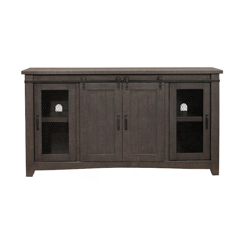 Meuble télé console Brookhaven de 65 po en bois massif avec porte de grange – 35 po de haut x 65 po de large x 19 po de profond