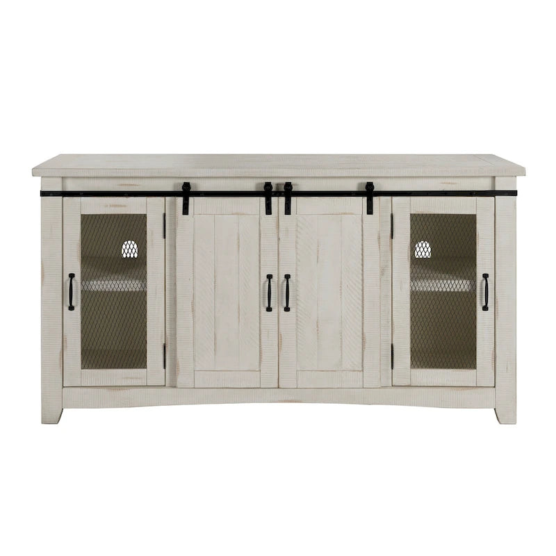 Meuble télé console Brookhaven de 65 po en bois massif avec porte de grange – 35 po de haut x 65 po de large x 19 po de profond