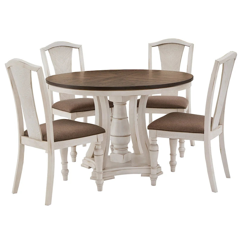 Ensemble de salle à manger rond Tournus bicolore en bois d'hévéa massif par iNSPIRE Q Classic