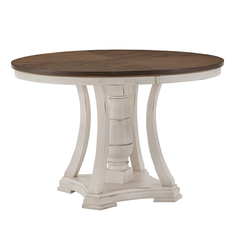Ensemble de salle à manger rond Tournus bicolore en bois d'hévéa massif par iNSPIRE Q Classic