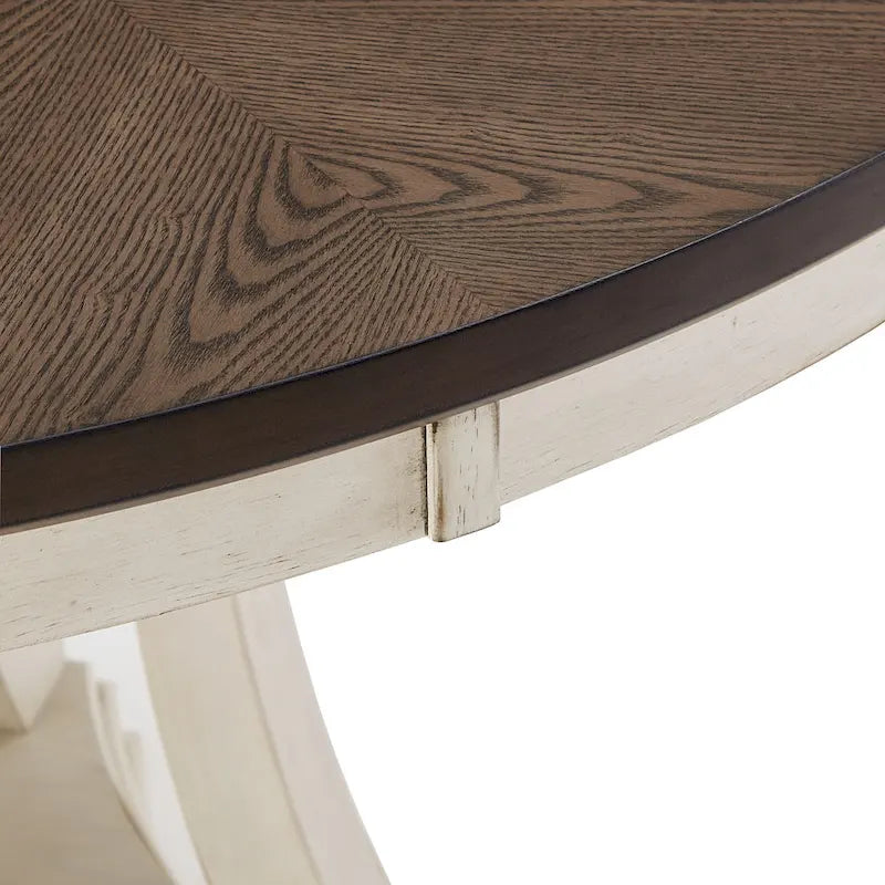 Ensemble de salle à manger rond Tournus bicolore en bois d'hévéa massif par iNSPIRE Q Classic