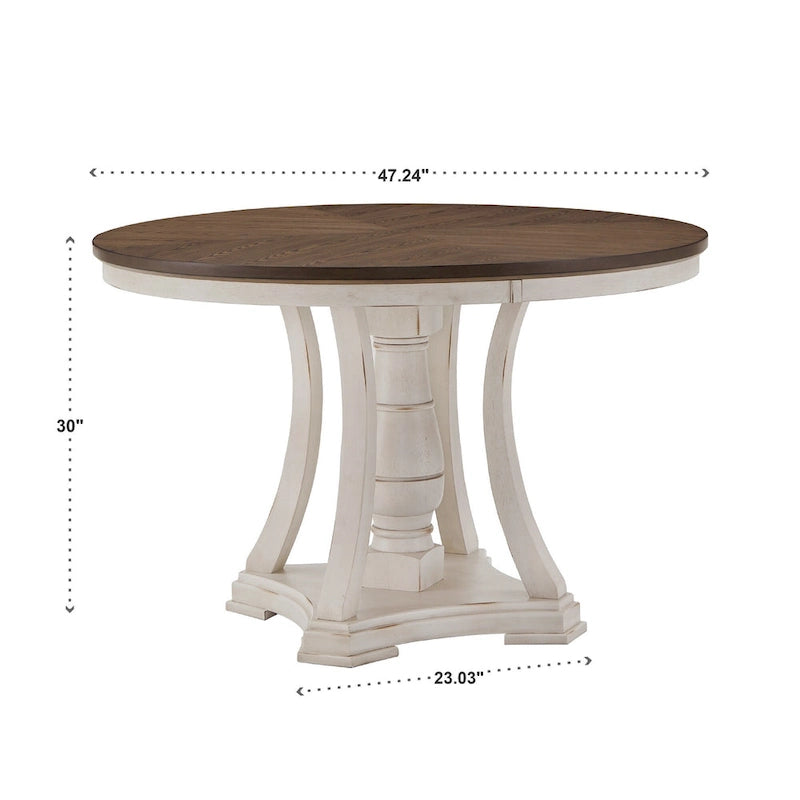 Ensemble de salle à manger rond Tournus bicolore en bois d'hévéa massif par iNSPIRE Q Classic
