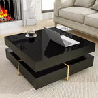 Modern High Gloss Coffee Table With 4 Drawers, Multi-Storage Square Cocktail Tea Table,Center Table,abstract,black,31.5in,2.63ft