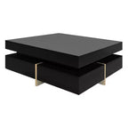 Table basse moderne brillante avec 4 tiroirs, table de thé/cocktail carrée multi-rangements, table d'appoint, abstraite, noire, 80 cm, 0,8 m