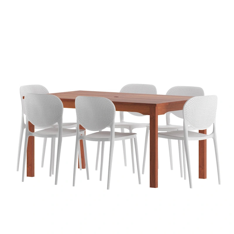 Ensemble de salle à manger 7 pièces Amazonia Outdoor Patio Dante - Chaises blanches