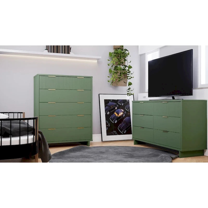 Ensemble commode haute et commode double Granville Modern en bois massif 2 pièces Manhattan Comfort