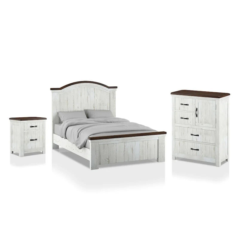 Ensemble de chambre à coucher 3 pièces Ynez Farmhouse White Pine avec panneau et port USB par Furniture of America