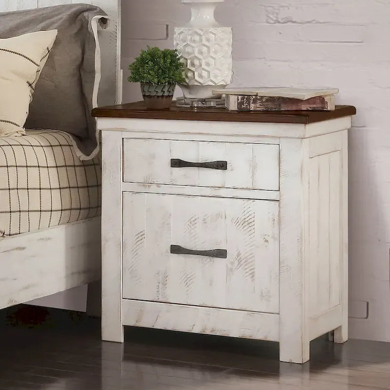 Ensemble de chambre à coucher 3 pièces Ynez Farmhouse White Pine avec panneau et port USB par Furniture of America