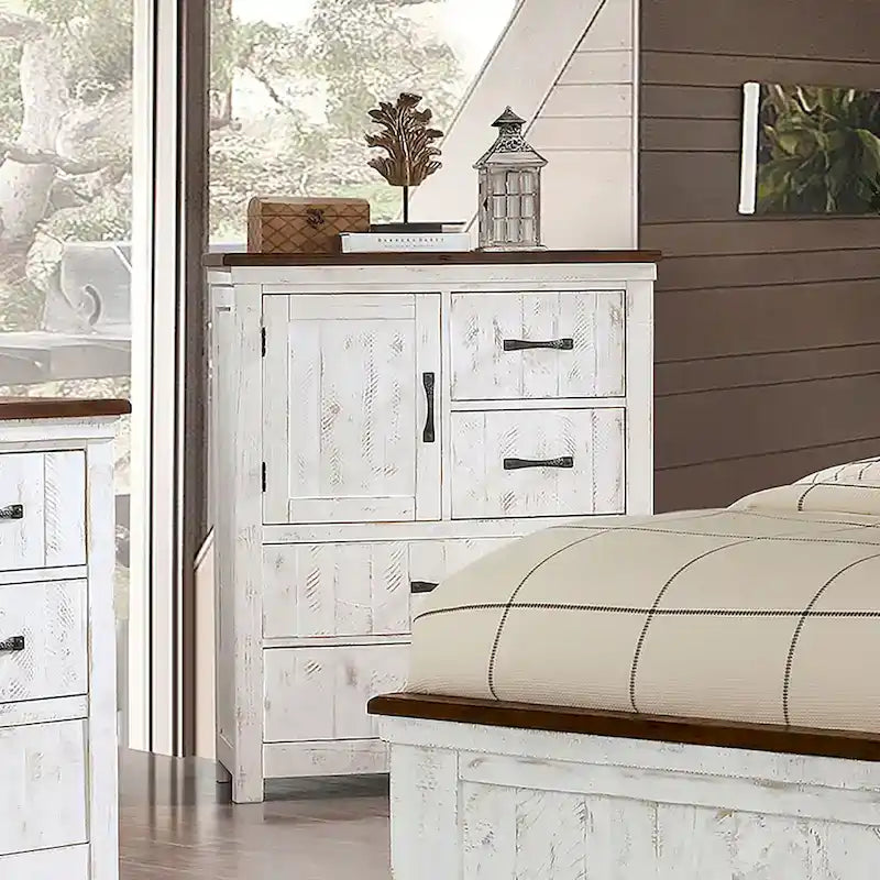 Ensemble de chambre à coucher 3 pièces Ynez Farmhouse White Pine avec panneau et port USB par Furniture of America