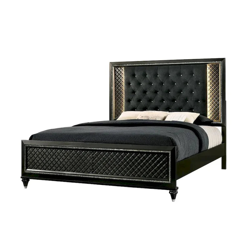 Lit capitonné Quista Glam gris en tissu avec LED de Furniture of America