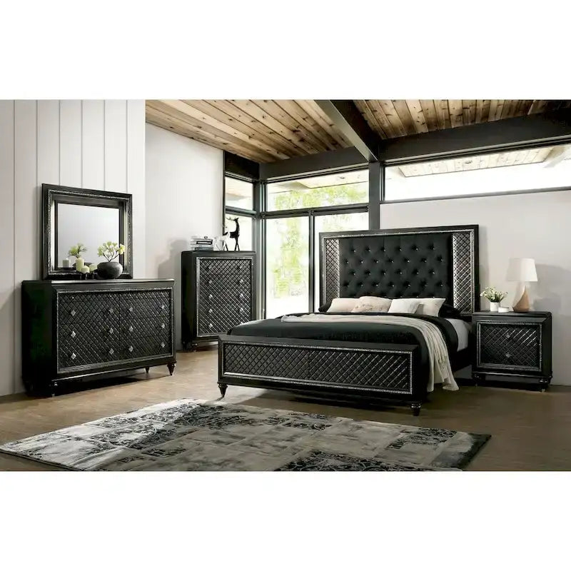 Lit capitonné Quista Glam gris en tissu avec LED de Furniture of America
