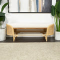 Banc ovale fait main en rotin avec coussin en tissu blanc - Marron - Roche River Decor - 18Px49Lx17H