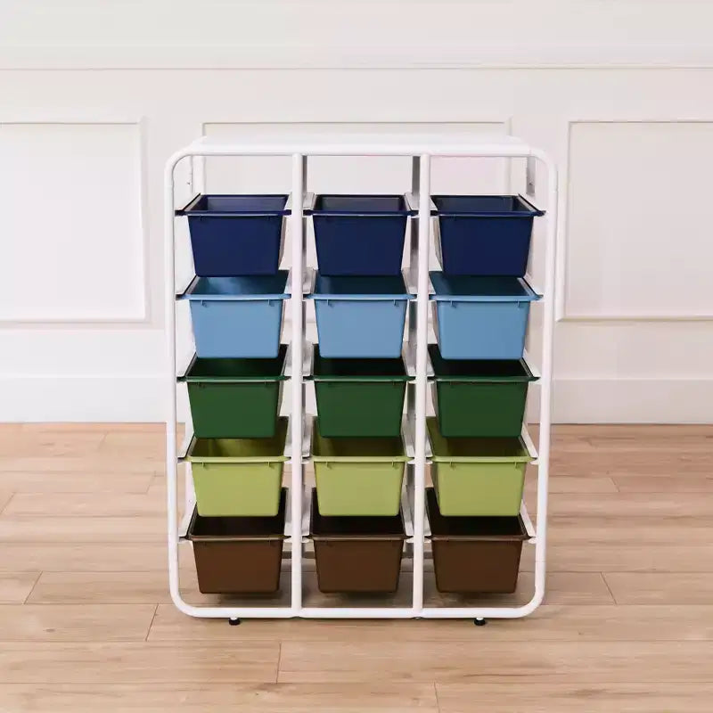 Étagère de rangement à 5 niveaux ECR4Kids avec 15 bacs de rangement, 5x3, organisation polyvalente