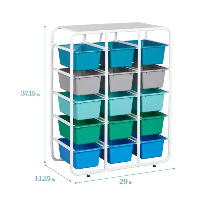 Étagère de rangement à 5 niveaux ECR4Kids avec 15 bacs de rangement, 5x3, organisation polyvalente