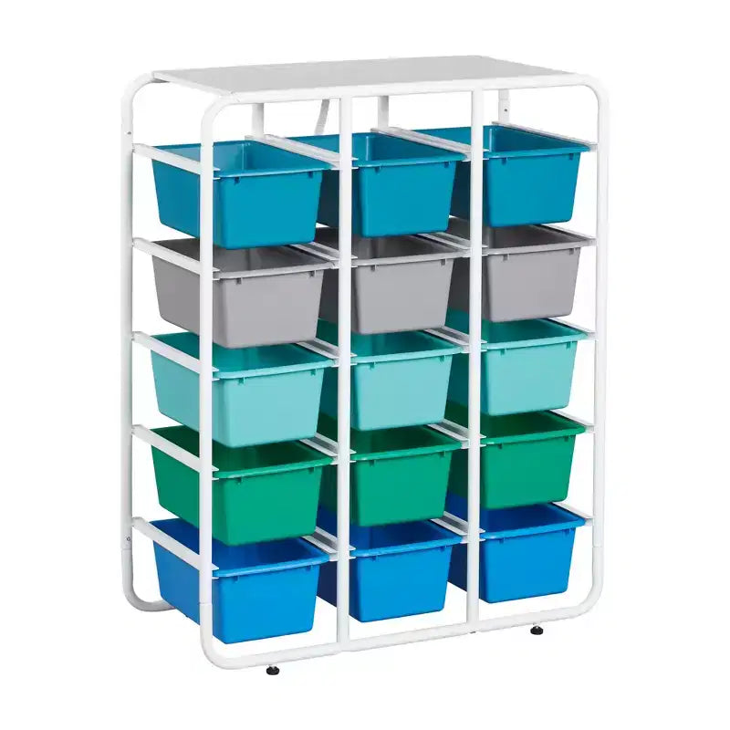 ECR4Kids 5-Tier Storage Rack with 15 Cubby Bins, 5x3, Multipurpose Organization