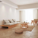 Canapé JASIWAY en coton lin beige avec cadre en bois