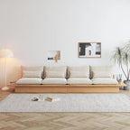 Canapé JASIWAY en coton lin beige avec cadre en bois