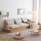 Canapé JASIWAY en coton lin beige avec cadre en bois