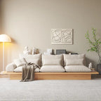 Canapé JASIWAY en coton lin beige avec cadre en bois