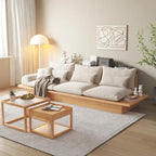 Canapé JASIWAY en coton lin beige avec cadre en bois