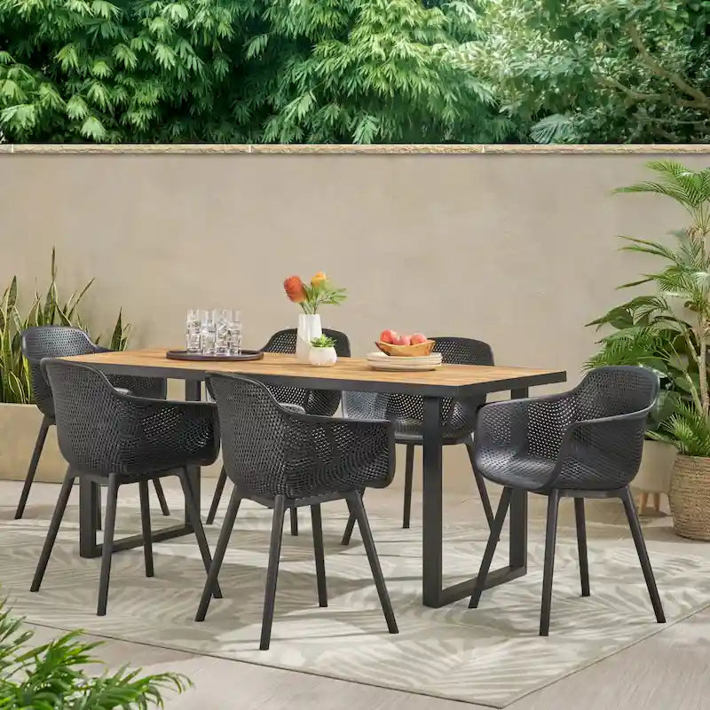 Ensemble de salle à manger d'extérieur 7 pièces Lotus en bois et résine par Christopher Knight Home