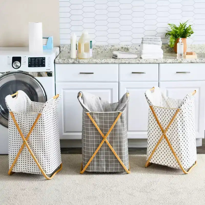 Panier à linge en bambou motif arbre pliant en X Household Essentials
