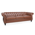 Canapé Chesterfield en similicuir à accoudoirs roulés avec coussins amovibles
