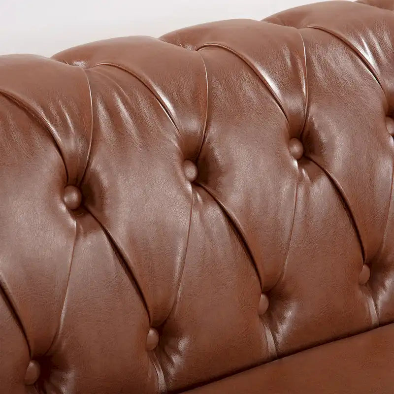 Canapé Chesterfield en similicuir à accoudoirs roulés avec coussins amovibles