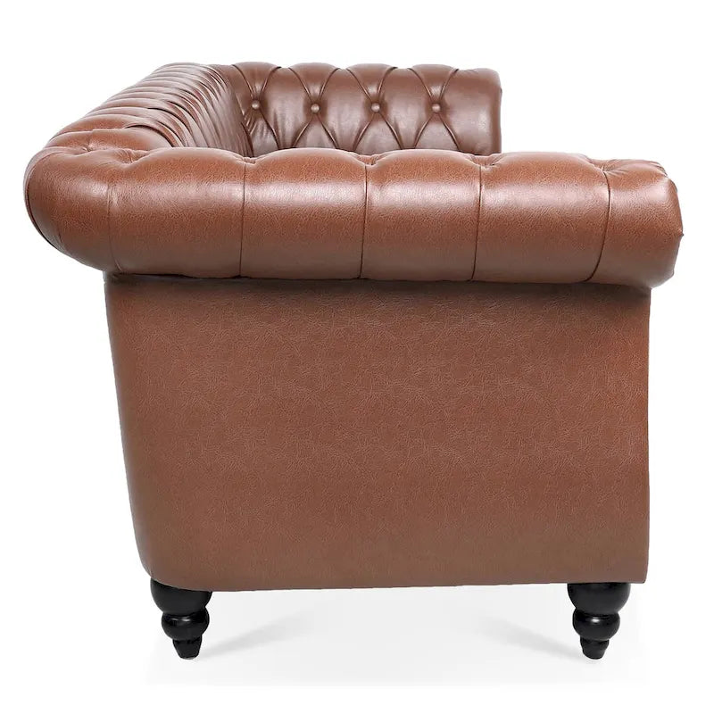 Canapé Chesterfield en similicuir à accoudoirs roulés avec coussins amovibles