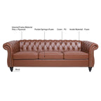Canapé Chesterfield en similicuir à accoudoirs roulés avec coussins amovibles